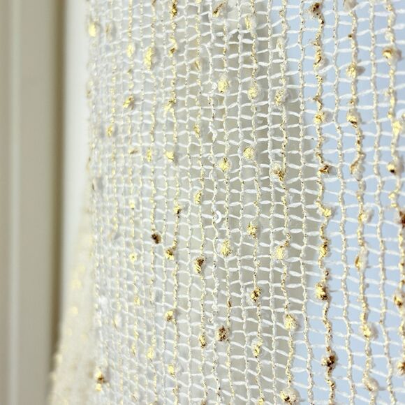 Beige By ECI Womens Sz 12 Sheer Open Weave Top Gold Sparkles Long Sleeve Holiday - Picture 3 of 8